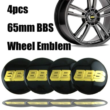 BBS Black / Gold Wheel Center Caps Emblems 4 pcs Set 65mm/2.56" 